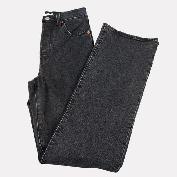 Levi's Ribcage Boot Button Fly Jeans Womens 25 Black Cotton Elastane - Picture 11 of 11